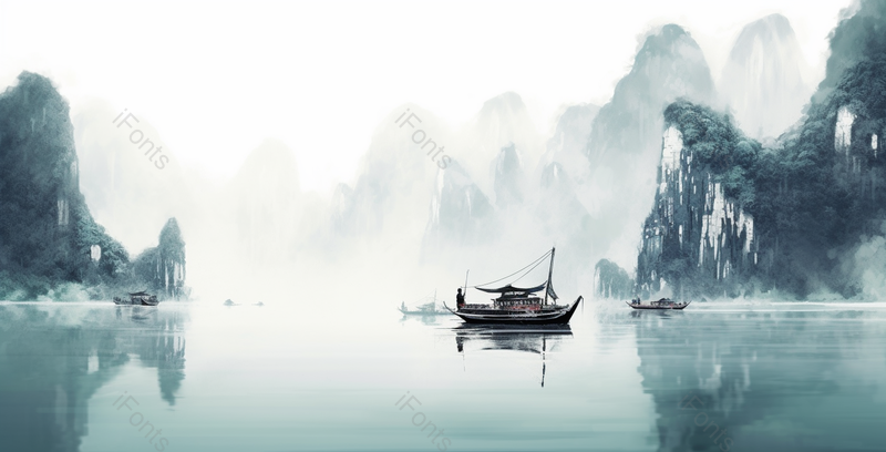 青绿山水国画古诗词配图意境国风插画,插画/手绘图,插画/手绘图库,插画/手绘图下载,插画/手绘